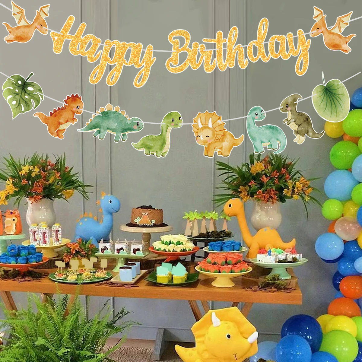Sensfun Dinosaurier Geburtstagshintergrund – 210x150 Cm, Vinyl, Aquarell-Design Für Kinderparty