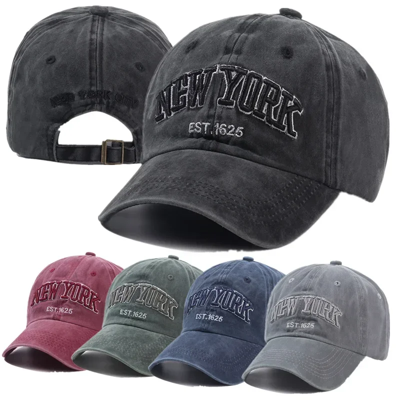 Baseball hat New York washed cotton cap for men and women snapback sun protection