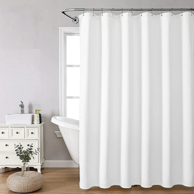White fabric shower curtain 180 x 180 cm for bathroom, heavy weight waffle weave small bathroom shower curtain long waterproof b