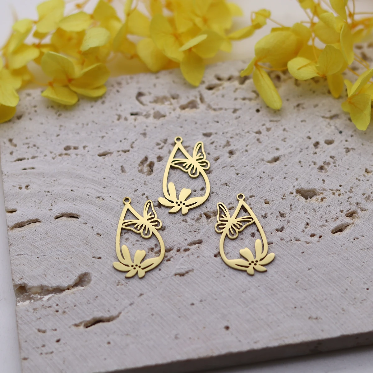 3pcs 스테인레스 스틸 매력 패션 나비 꽃 눈물 펜 던 트 쥬얼리 만들기 DIY 목걸이 귀걸이 수제 공예
