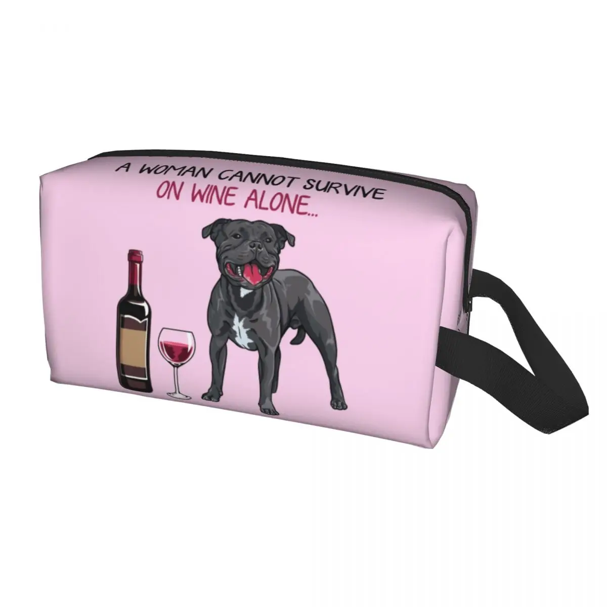 

Staffordshire Bull Terrier And Wine Dog Makeup Bag for Women Travel Cosmetic Organizer Pet Puppy Lover Storage Toiletry Bags