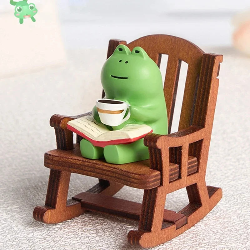 1set Frog Rocker Chair Cute Japanese Healing Small Decoration Office Desktop Decoration Car Center Control Decoration 5