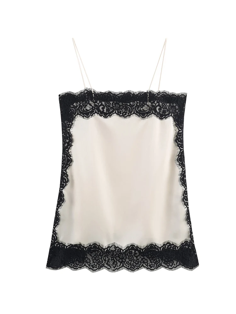 2026 New Women Lace Spliced Split Sling Top  Elegant Sexy Sleeveless Party Casual Camisole Top Fashion Female Vacation Outfit
