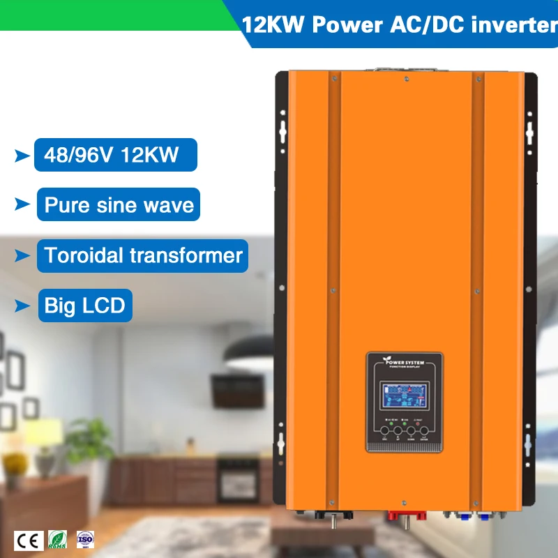 

Low Frequency 12000W 48V/96VDC to 220VAC Pure Sine Wave Off Gird Power Inverter with Battery Charger and UI Transformer