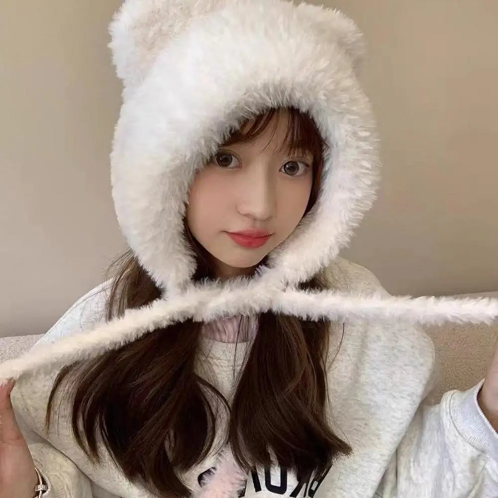 

Winter Hat Cozy Winter Bear Ear Plush Hats for Women Children Thickened Warm Windproof Lace-up Ear Protection Hats Thickened