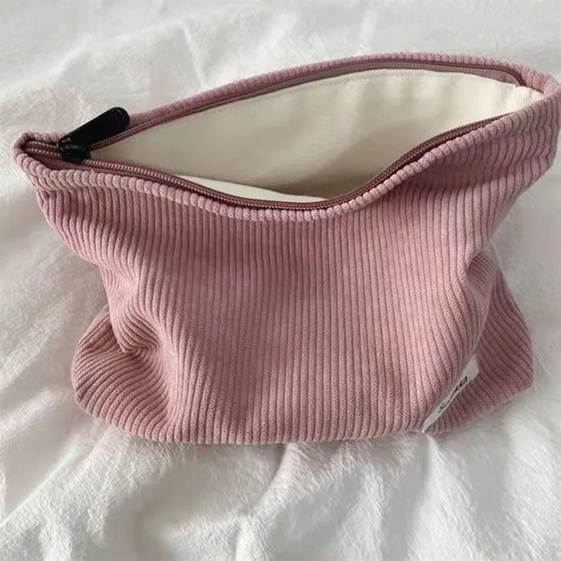 Corduroy Cosmetic Bag Large Capacity Women's Zipper Cosmetic Bag Hand Bag Wallet Travel Girl Cosmetic Storage Bag 3