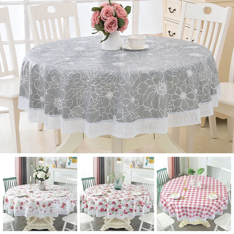 

Round PVC Plastic Table Cloth Pastoral Flower Style Kitchen Tablecloth Oilproof Decorative Elegant Waterproof Fabric Table Cover