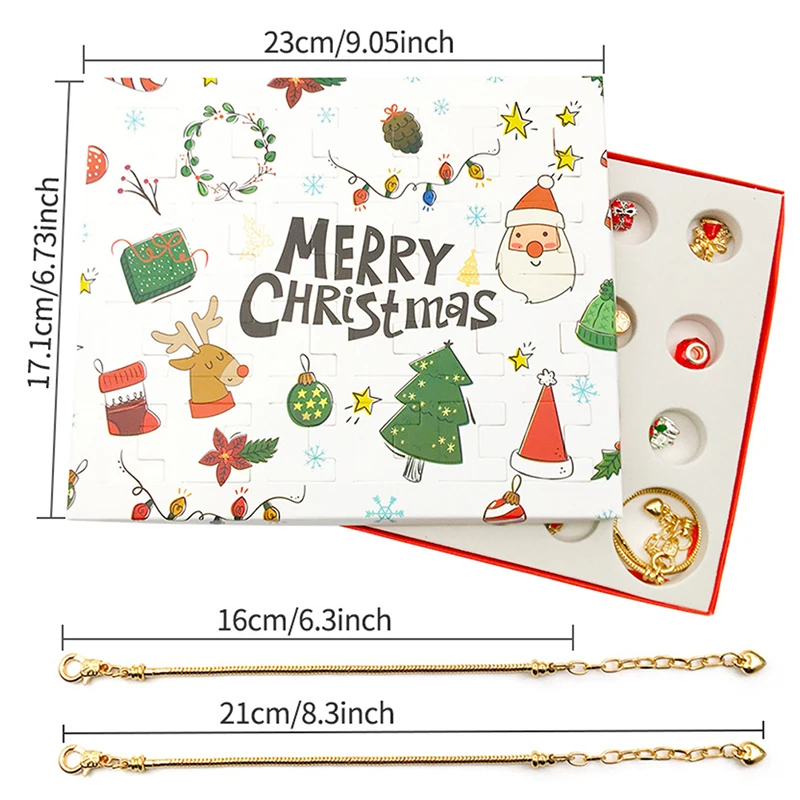 Surprise Blind Box Set 24 Countdown Calendar Advent Christmas Charms Bracelet Set DIY Creative Ornaments Christmas Child Gifts