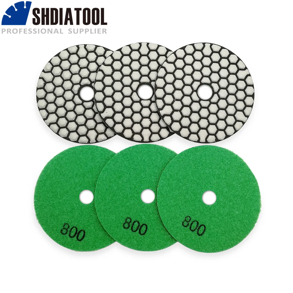Diamond Dry Polishing Pads for Granite and Marble - 6 Pack, Flexible Resin Sanding Discs, 100mm Stone Polisher, 4-inch Diameter