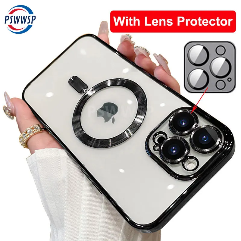 For Magsafe Clear Glass Lens Protector Case For iPhone 14 Plus 13 12 11