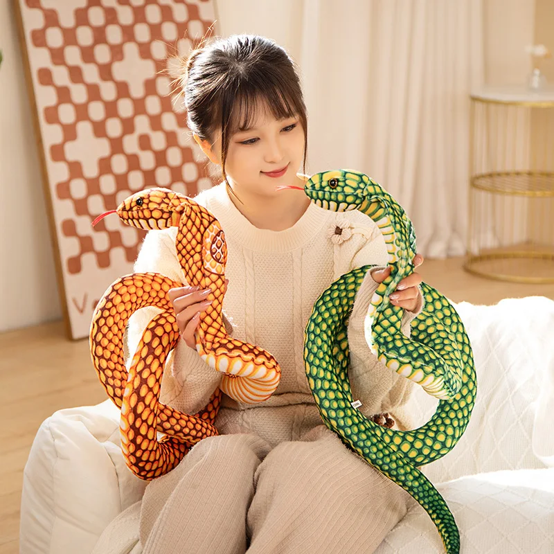 170/240cm Funny Cobra Snake Plush Toy Simulation Gold Python Stuffed Animals Plushies Doll Photography Props Kids False Snake