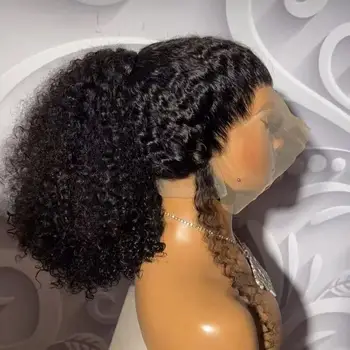Short Bob Cut Black Color Jerry Curly 13X4 HD Lace Front Wigs Synthetic Wig Preplucked With Baby Hair Bleach Knots Glueless Wig
