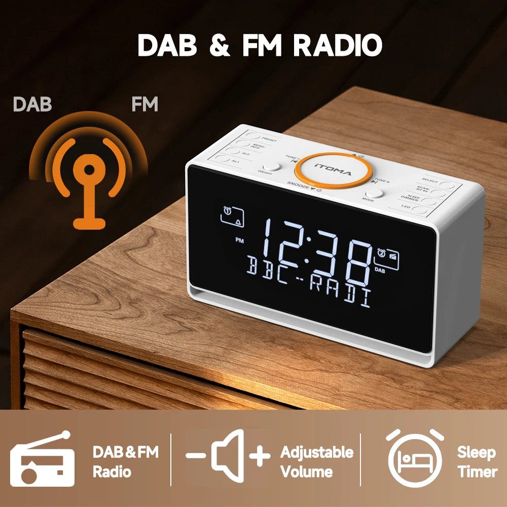 Réveil Radio DAB et FM avec 40 Préréglages, Bluetooth, Touriste, Minuterie  de Sommeil, Gradateur, Contrôle, Chargeur USB et Prise Écouteurs -  AliExpress