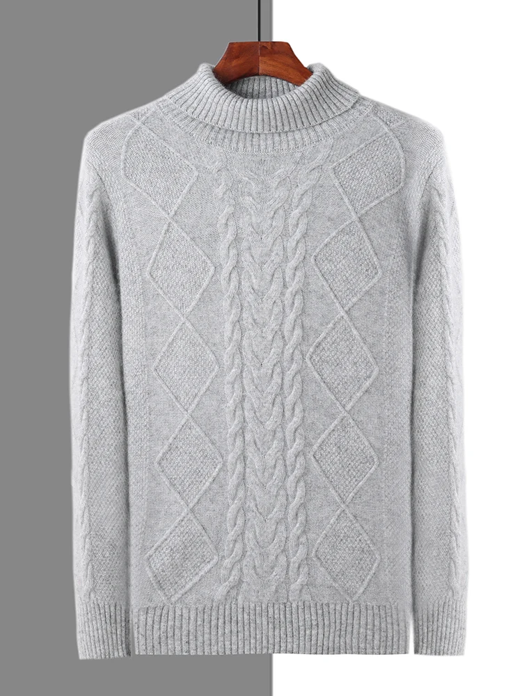 Men Turtleneck Cashmere Sweater Autumn Winter Thick Pullover 100% Mink Cashmere Knitwear Cable Knitting Warm Casual Business Top 3