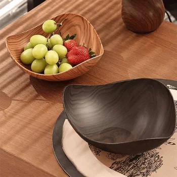 Japanese plastic food plate fruit tray dish sweet food container snack tray simple wood imitation desktop snack picnic plate