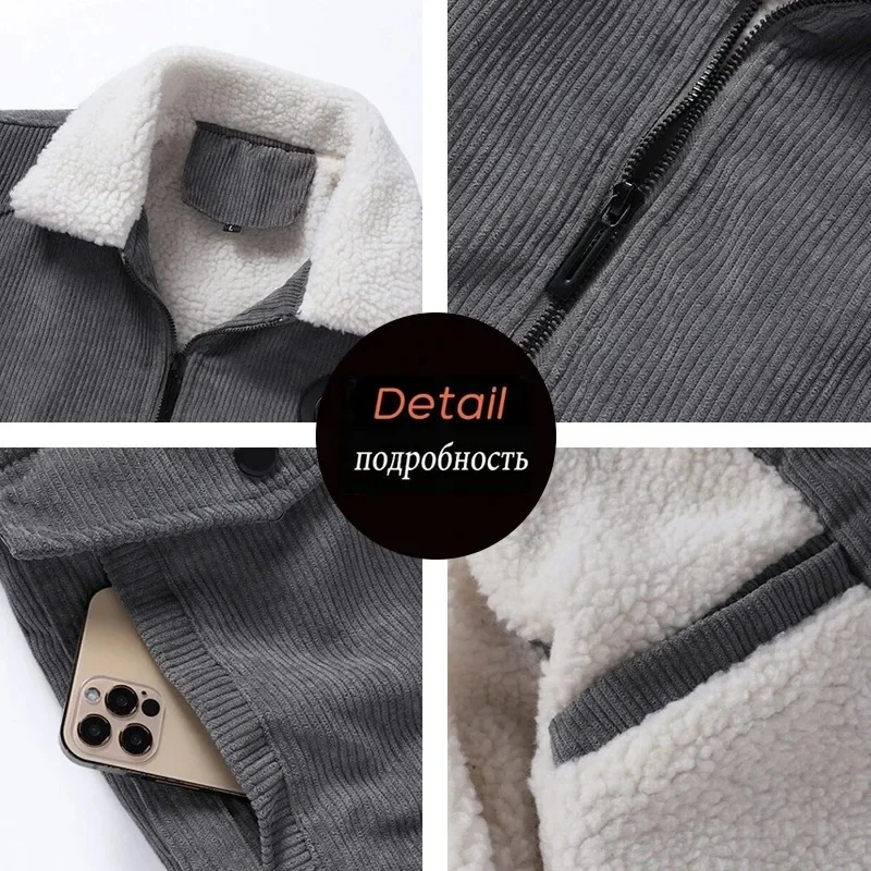 Autumn Winter Men Warm Fleece Warm Thick Jackets Coats Men Fashion Fur Collar Corduroy Military Casual Jacket Coat Male