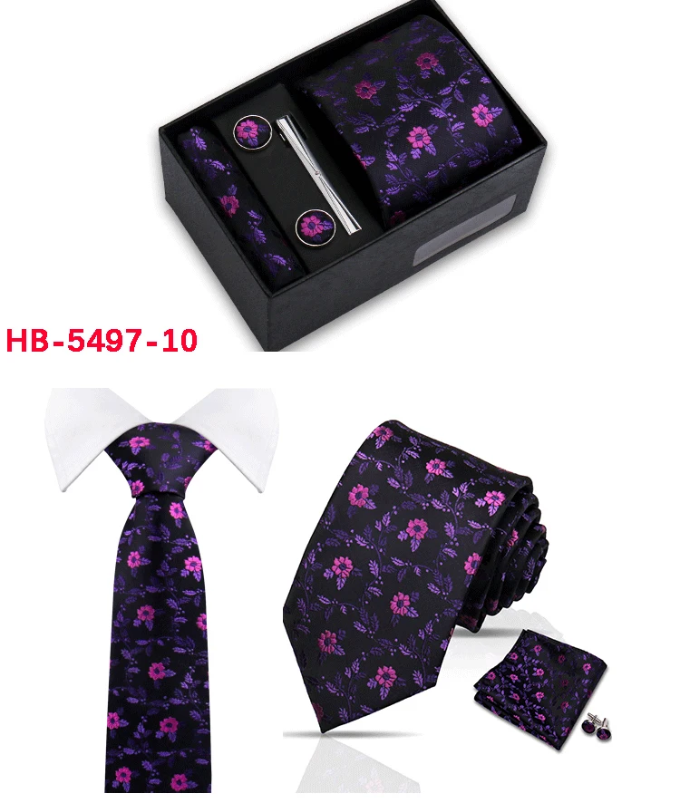 Mode Herren Krawatte Set Floral Einstecktuch Manschettenknöpfe In Geschenkbox Jacquard Gewebte Krawatten Set Für Männer Formale Hochzeit Anzug Zubehör – Detail 13