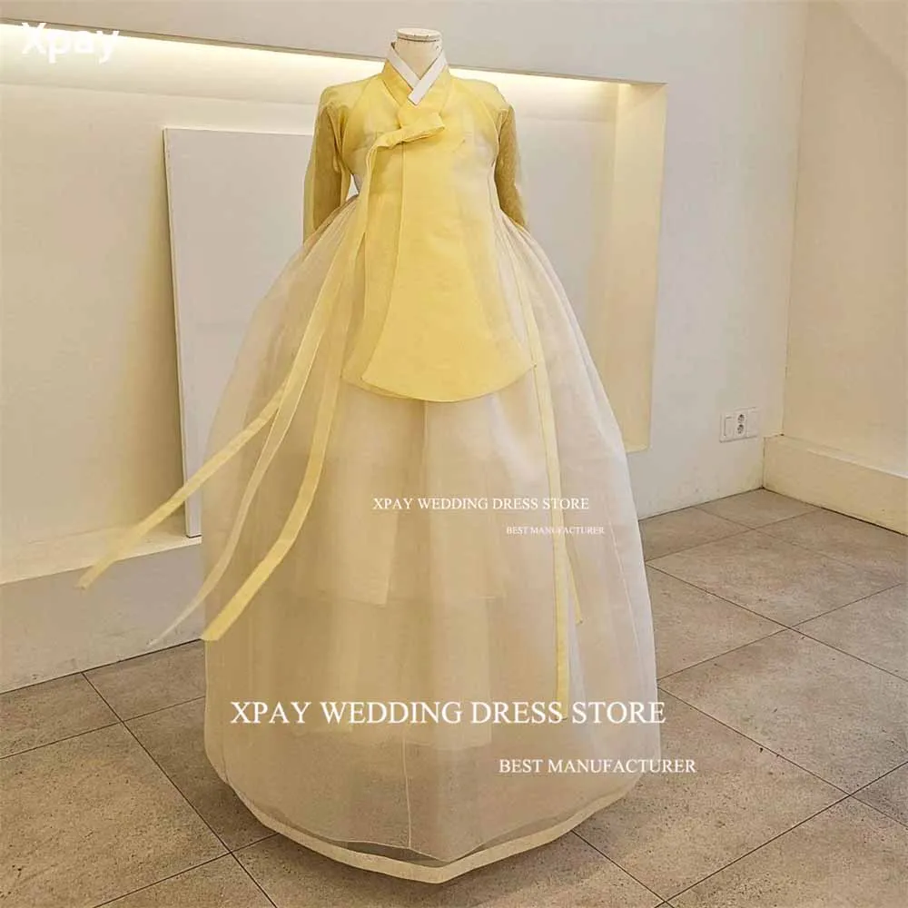 

XPAY V Neck Long Sleeves Hanbok Real Picture Korea Wedding Party Dresses Photos Shoot Pleats Garden Bridal Gowns Custom Made