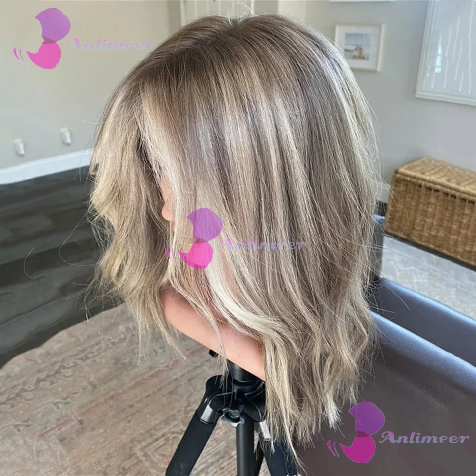 #613 Highlight Balayage Glueless Human Hair Natural Wavy Short Bob Wigs Full Lace Wigs 180% Density Pre Plucked Full Lace Wigs 1