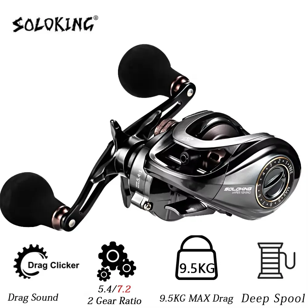 Moulinet baitcasting SOLOLKING HIAW200 pour pêche encornet pieuvre - Ratio 5.4/7.2 drag 9.5KG