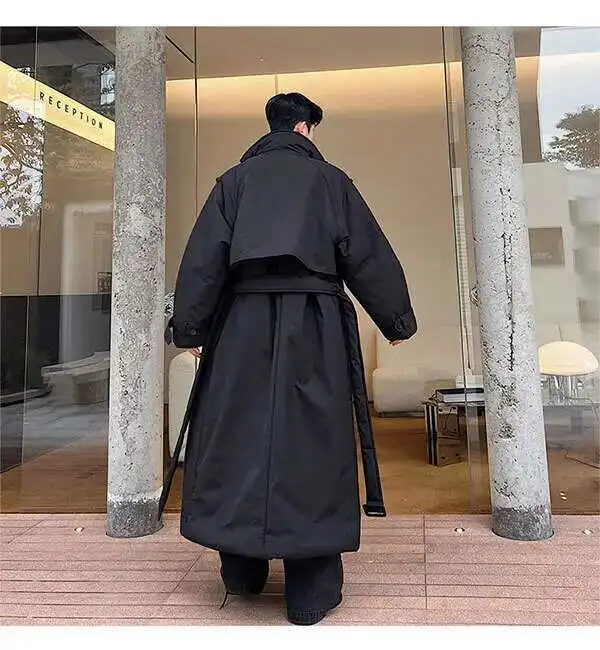 PFHQ Winter Oversize Silhouette Thickened Double Breasted Long Cotton Coat Solid Color Male Tops Solid Color Casual 21Z7505