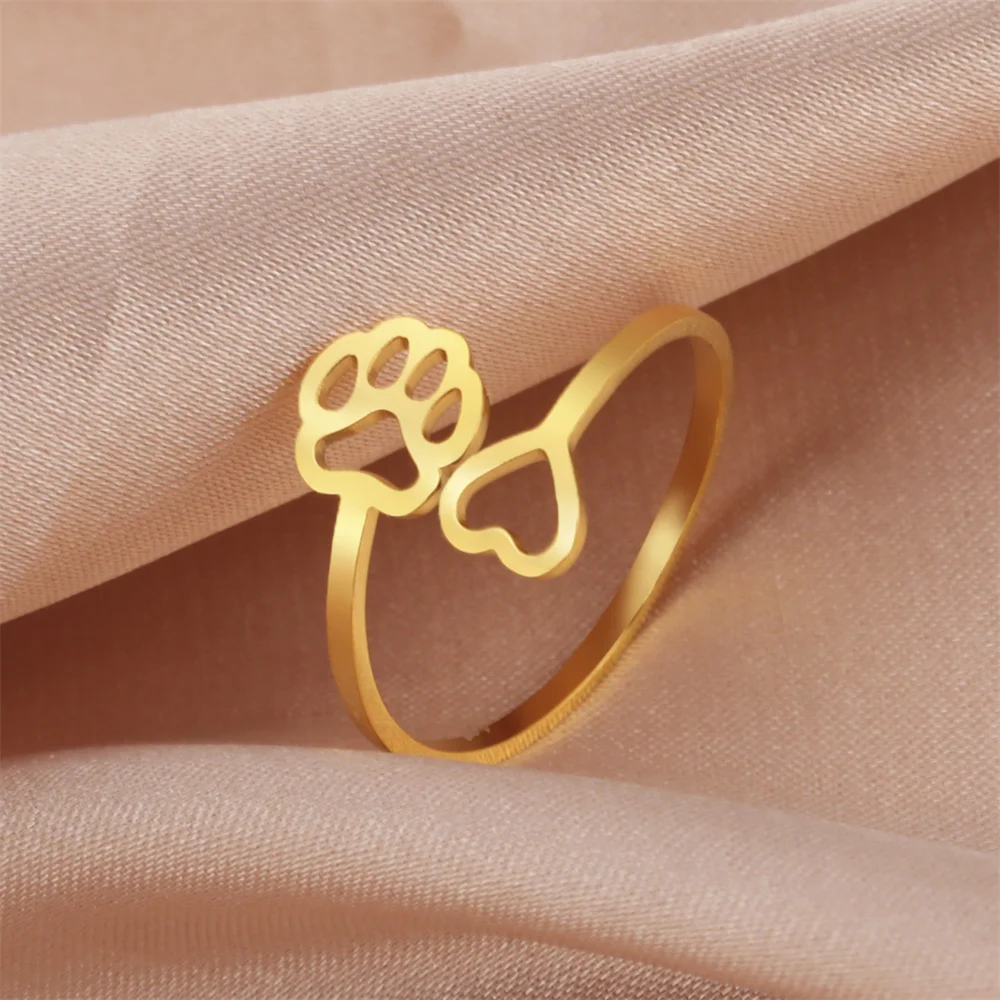 Edelstahl Hund Pfote Ring schöne Tier Herz verstellbare Ring Mädchen Schmuck Liebhaber Party Geschenke Großhandel Anillos de Bodas