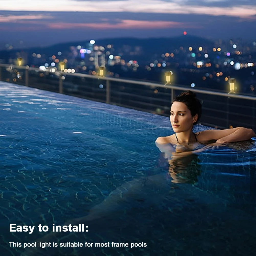 6 Pack Solar Lights Outdoor Fence Decor Warm Light Outdoor Pool Fence Decor Lamp Outdoor Swimming Pool Fence Decor Accessories