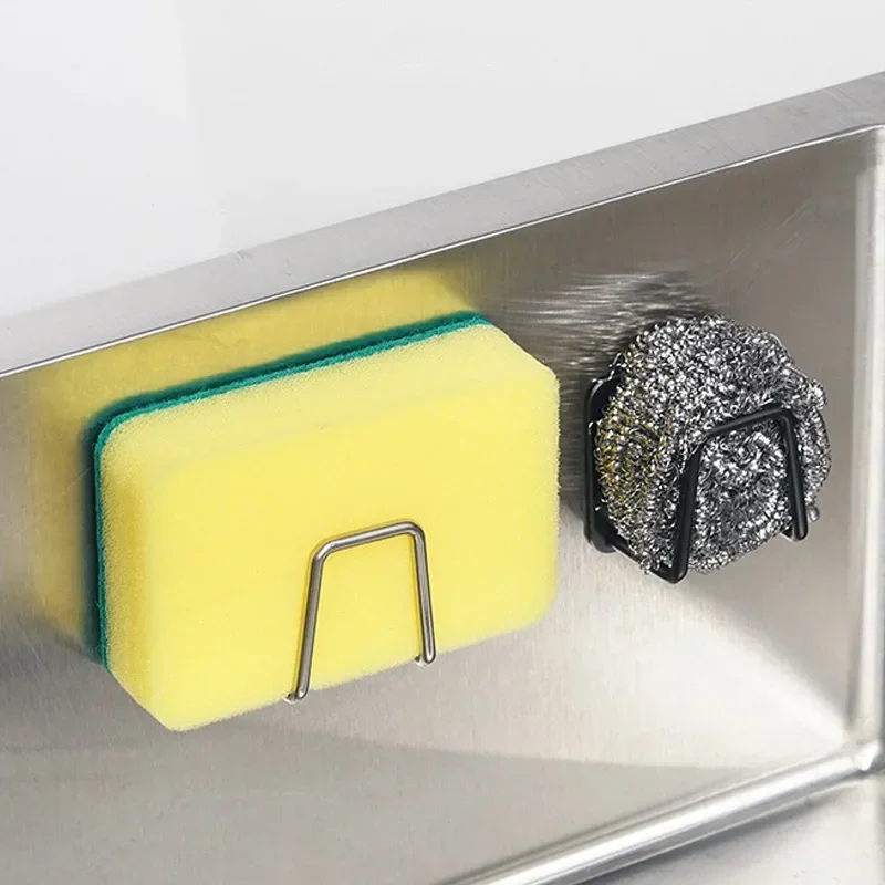 Description Picture 4 of itemSink Sponge Holder Stainless Steel Wall Hooks Self-Adhesive Kitchen Organizer Sponge Drain Drying Rack Wire Ball Storage Shelf