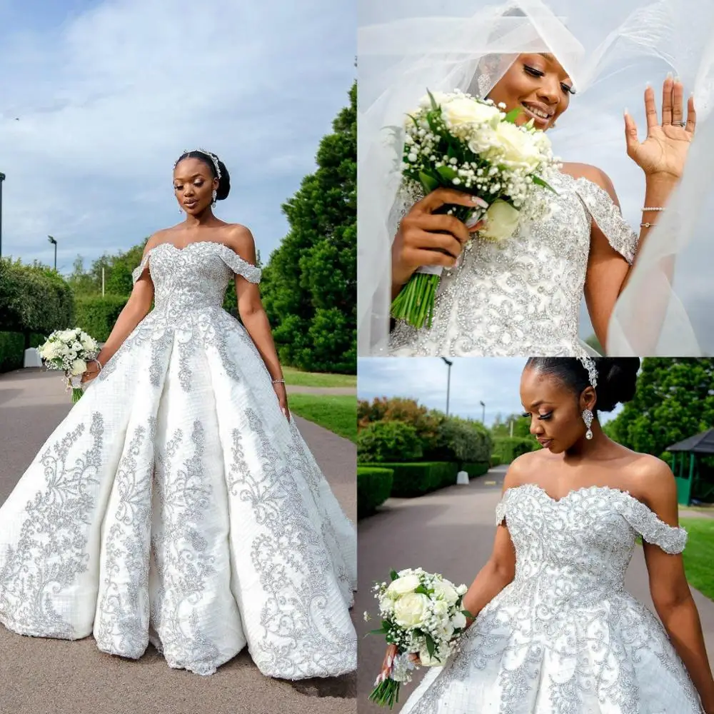 

Sexy Sweetheart Crystal Beads Ballgown Wedding Dress Sweep Train Robe De Mariee Ladies Luxurious Plus Size Garden Bridal Gown