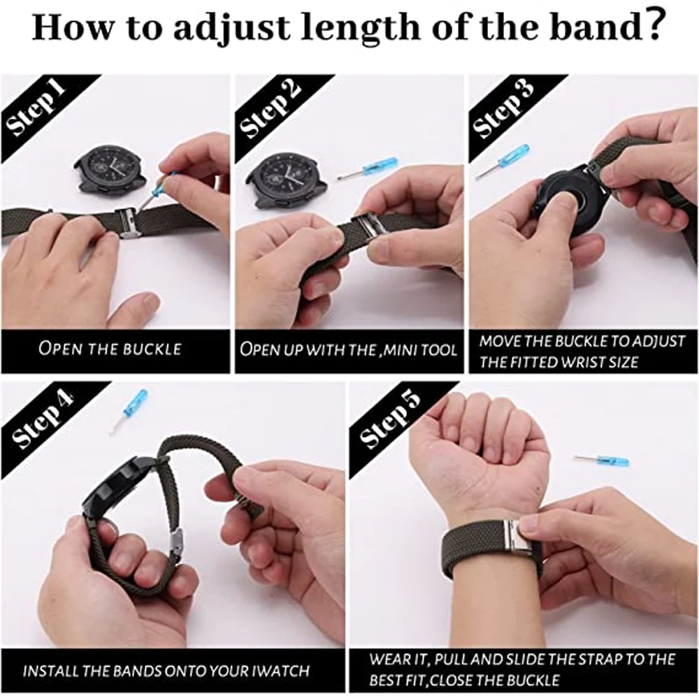 Braided Solo Loop Bracelet for Smartwatches – Adjustable 20mm/22mm Strap