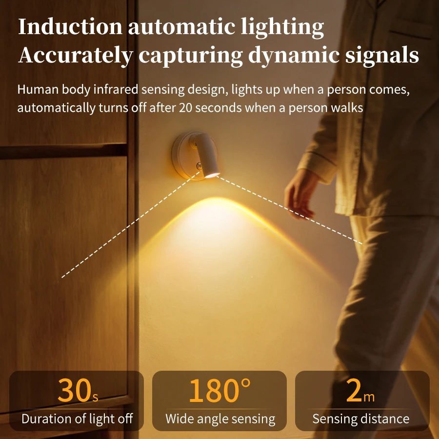 Rechargeable Cordless Motion Sensor LED Night Light with Remote Control and Touch Dimmable Magnetic Spotlight