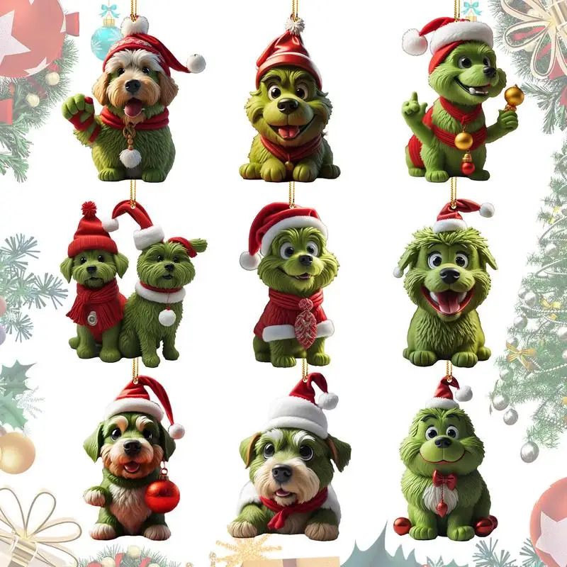 

Dog Christmas Tree Ornaments Acrylic 2D Christmas Pendant Dog Ornaments Dog Decoration Tree Ornaments 9pcs Christmas Decor Cute