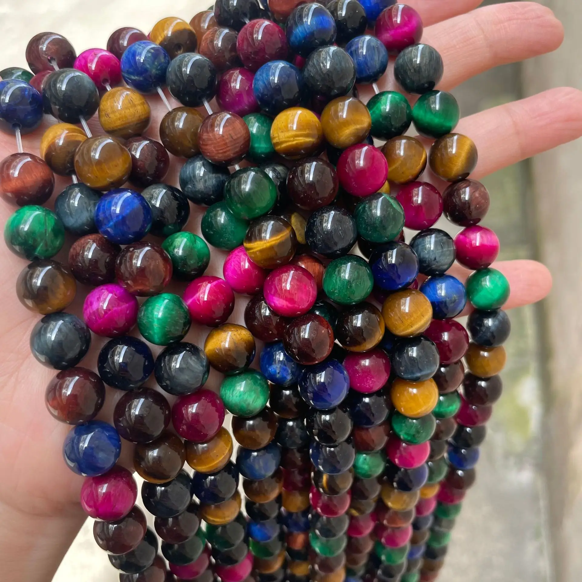 

Natural Stone Beads Colorful Tiger Eye Agates Round Loose Spacer Beads For Jewelry Making DIY Bracelet Necklace 4/6/8/10/12/14mm