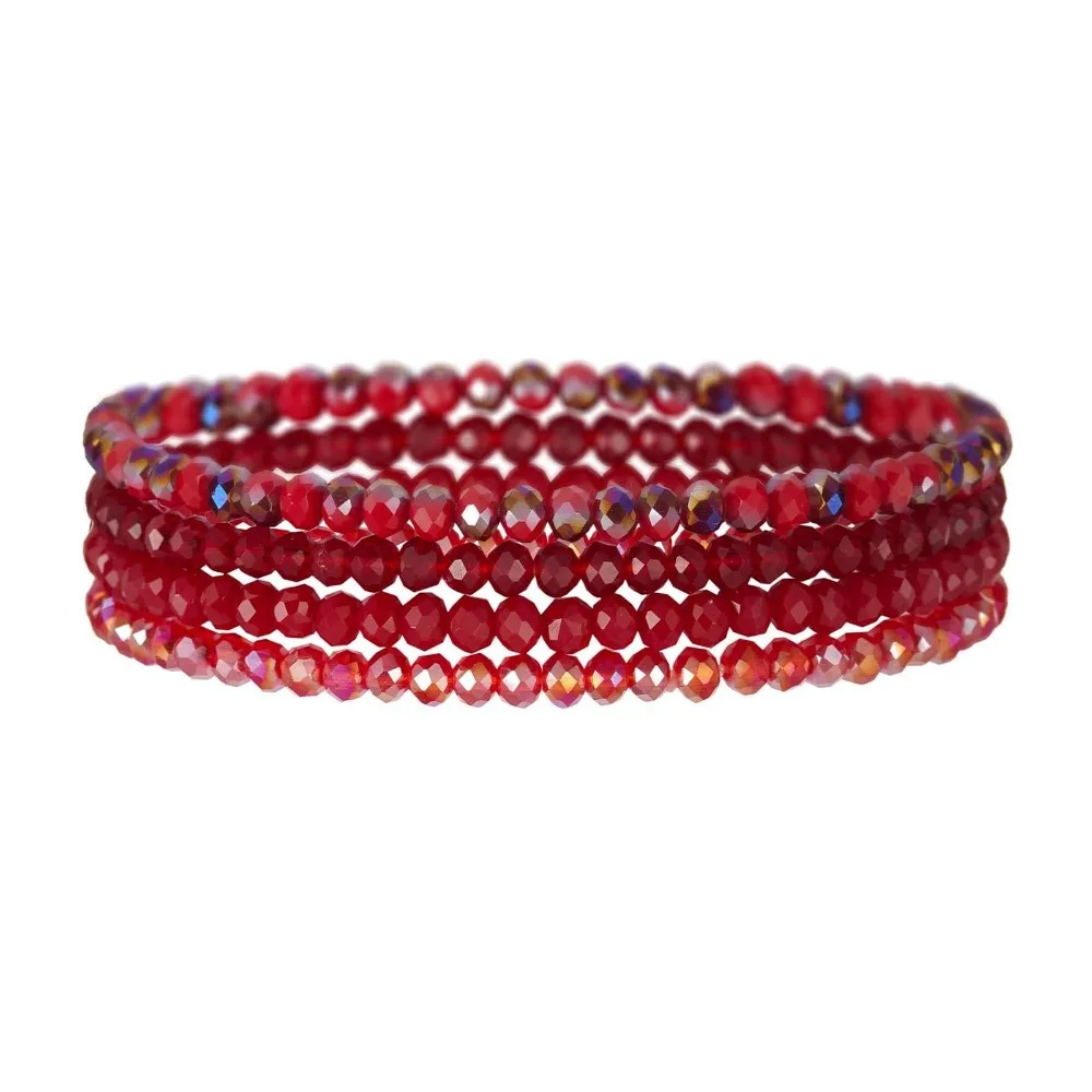 Bohemian Crystal Beaded Multi-Color Stretch Bracelet Set for Women – Handmade Jewelry - 4 Piece Collection