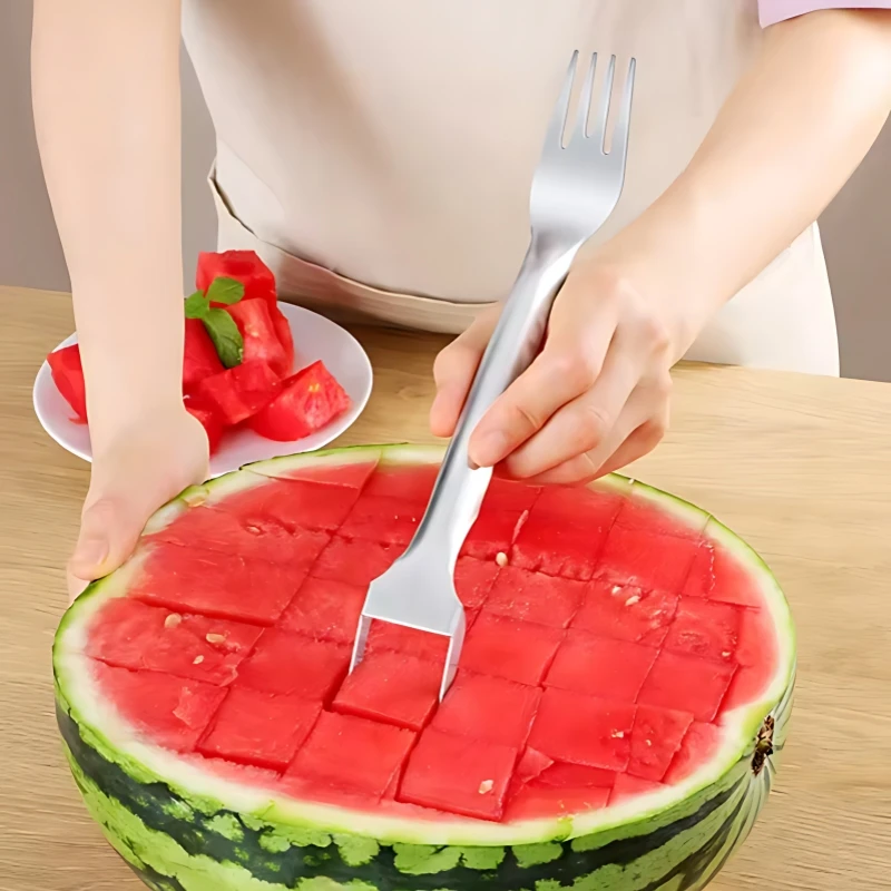 가정용 스테인레스 스틸 과일 나이프, 수박 덩어리, 신 도구, 절단 포크, 부엌에 적합한 이중 용도