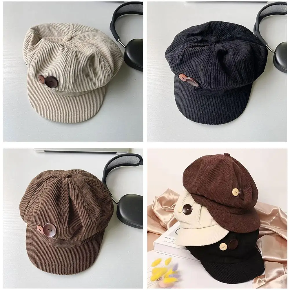 Vintage Cord Baskenmütze Hut für Frauen Koreanische Taste Achteckige Kappe Herbst Winter Maler Künstler Hüte Japanische Braune Schirmmützen – Detail 3