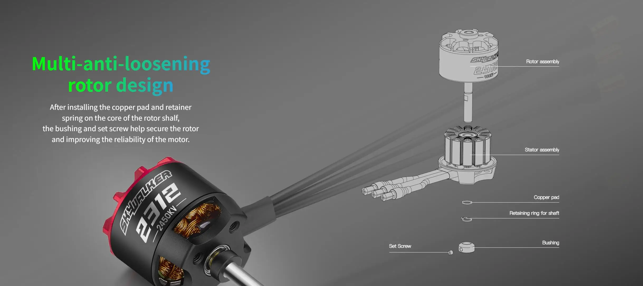 Hobbywing SkyWalker 2312 2316 2320 SL Brushless Motor 860KV/980KV/1100KV/1250KV/1400KV/2450KV 3-4S für RC-Flugzeuge mit Fester Flügelkonfiguration – Detail 5
