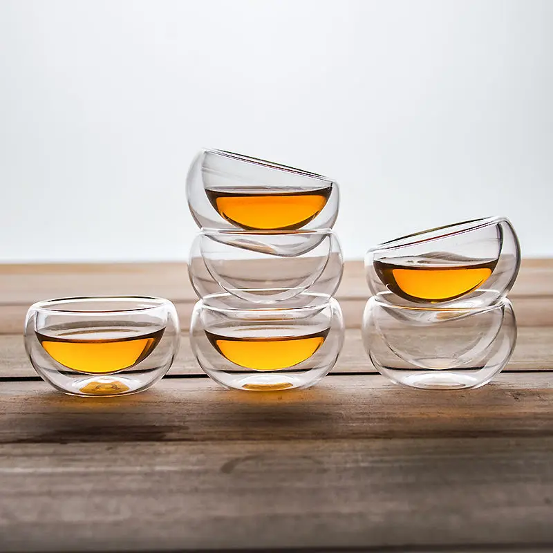 6pcs Double Layer Heat-resistant Glass Cup Sets Creative Chinese Tea Cup Creative Anti Scalding Tea Mug Transparent Household