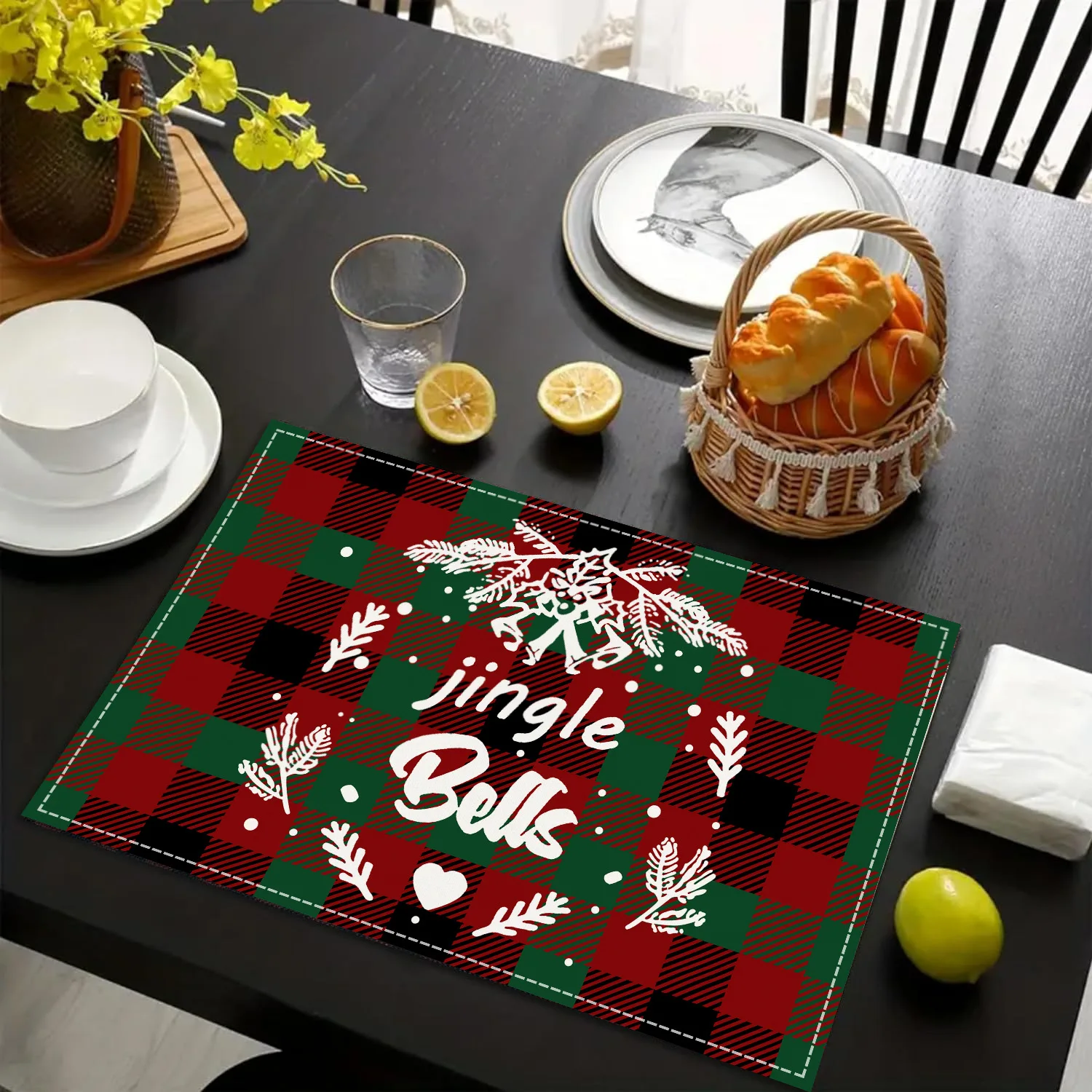 Christmas Placemats 30x45cm Linen Christmas Trees Snowflake Gnome Print Table Mats For Home Hotel