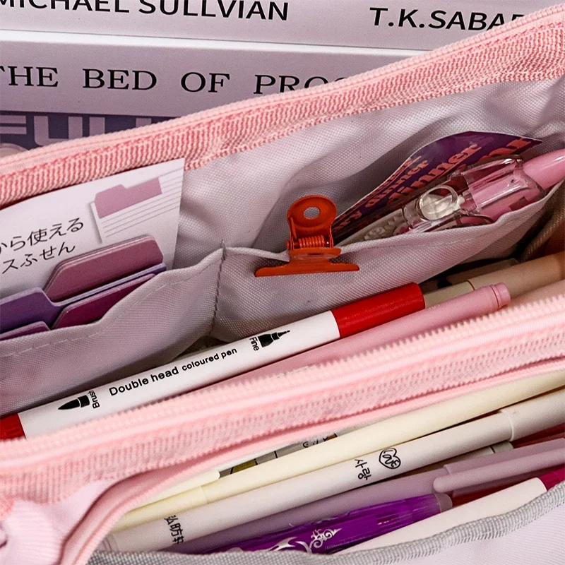 카와이 대용량 연필 케이스, 멀티 컬러 연필 가방, 간단한 소년 소녀, 학교 사무용품