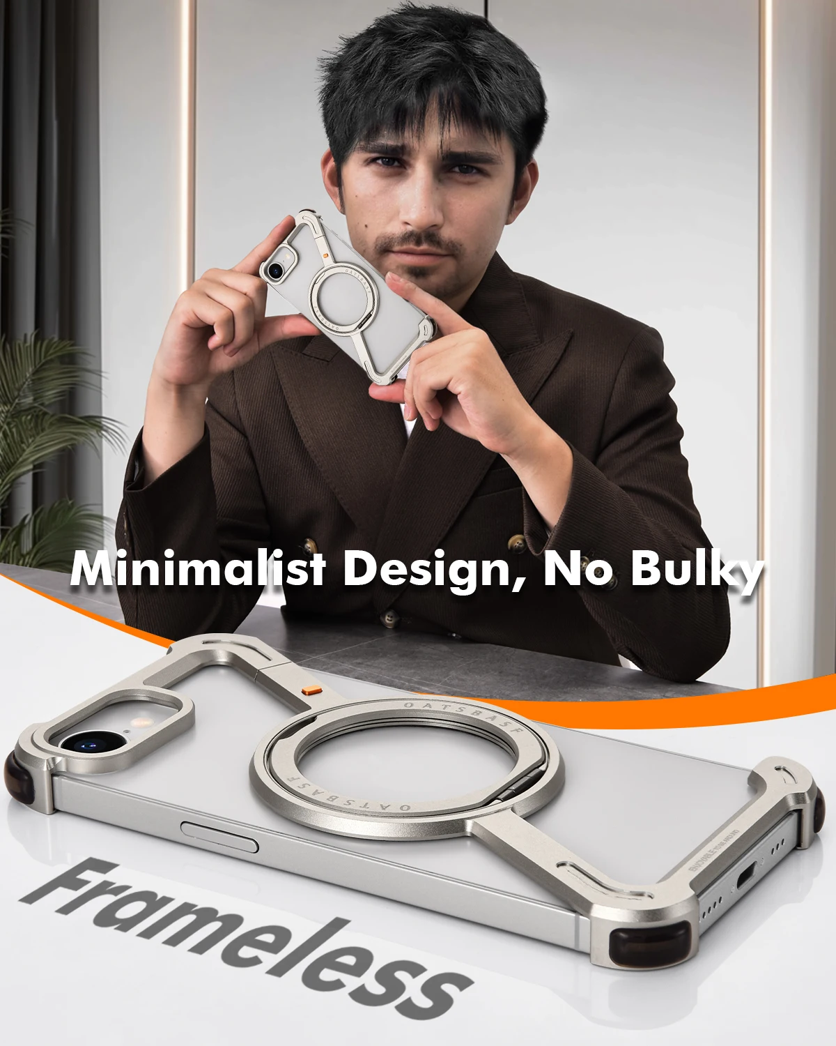 Eary Z Shape Phone Case For iPhone 16 E Cover 360 Rotating Adjustable Magnetic Ring Stand Frameless Shockproof Protector Shells