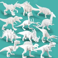 6/8PCS DIY Paint Your Own Dinosaur Kit Blank Dinosaur Model Figurine Washable Paint Brush Palette Educational Graffiti Art Toy 5
