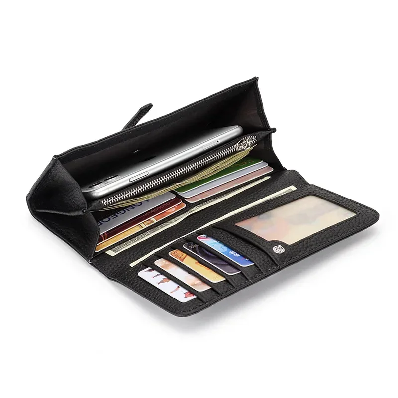 Genuine Leather Long Women Large Capacity Wallets Soft Cowhide Female Clutch Phone Bag Slim Purse Elegant Card Holder