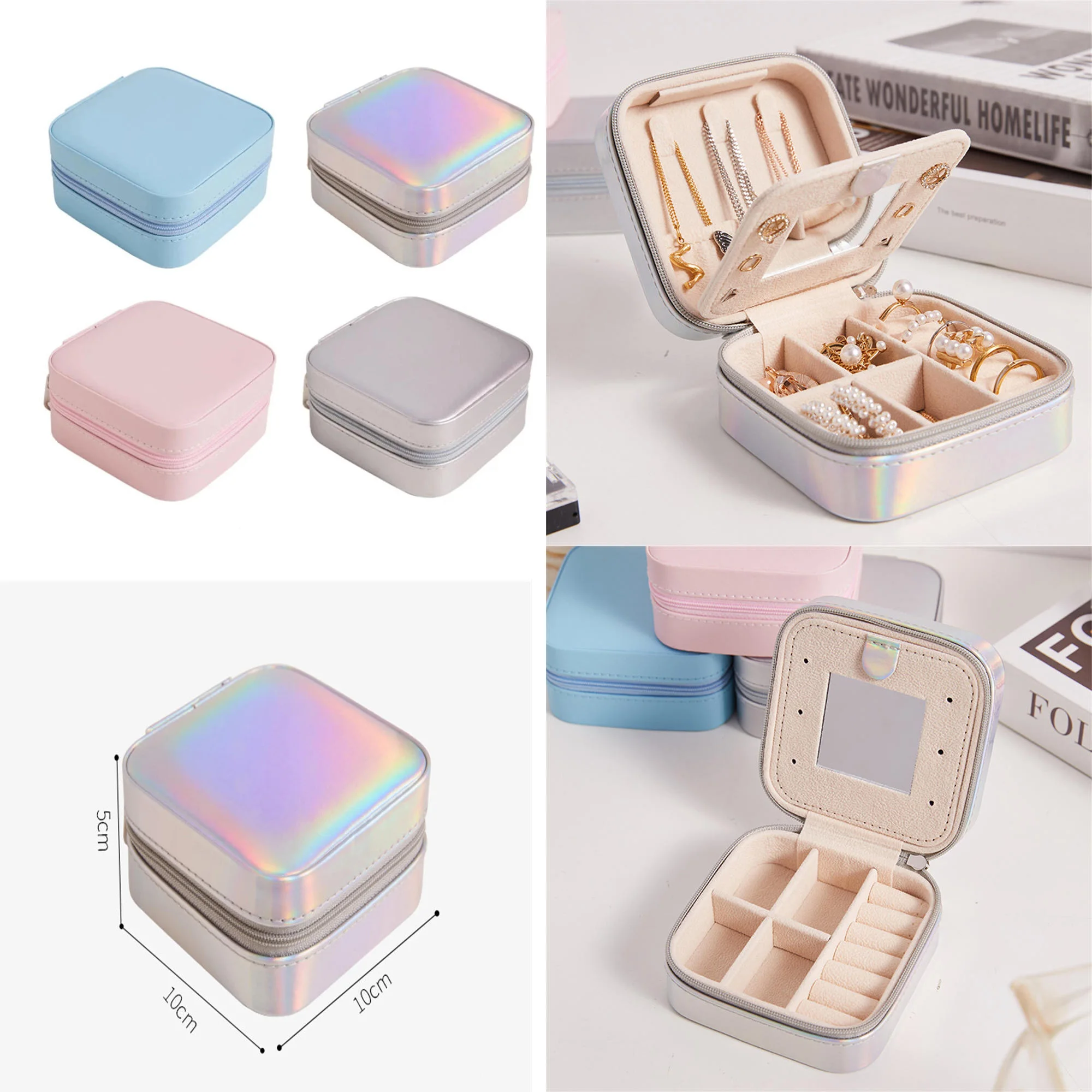 Small Zipper Jewelry Case Organizer Lady Pu Velvet Earrings Storage Box