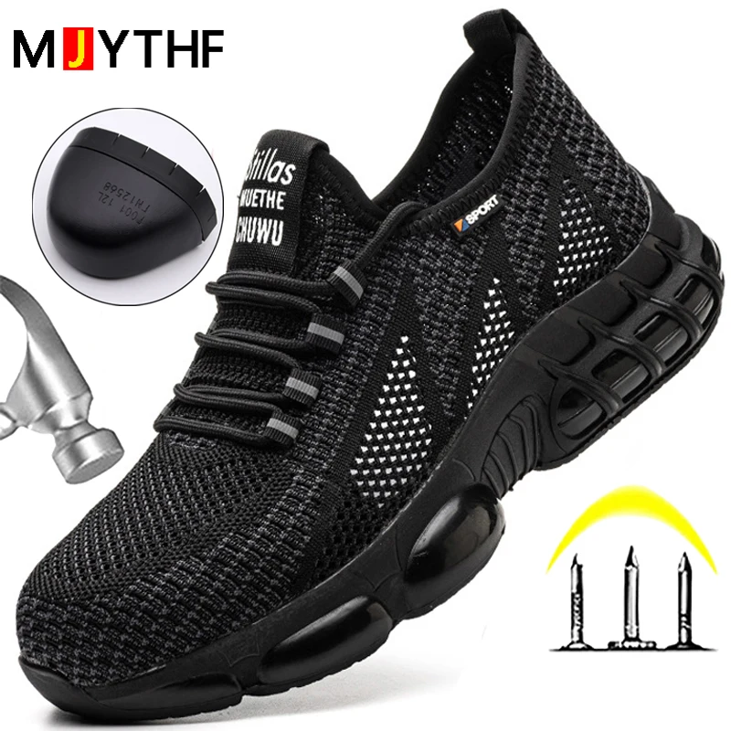 

Summer New Safety Shoes Men Anti-smash Anti-puncture Work Shoes Breathable Mesh Men Indestructible Shoes Protective Sneakers