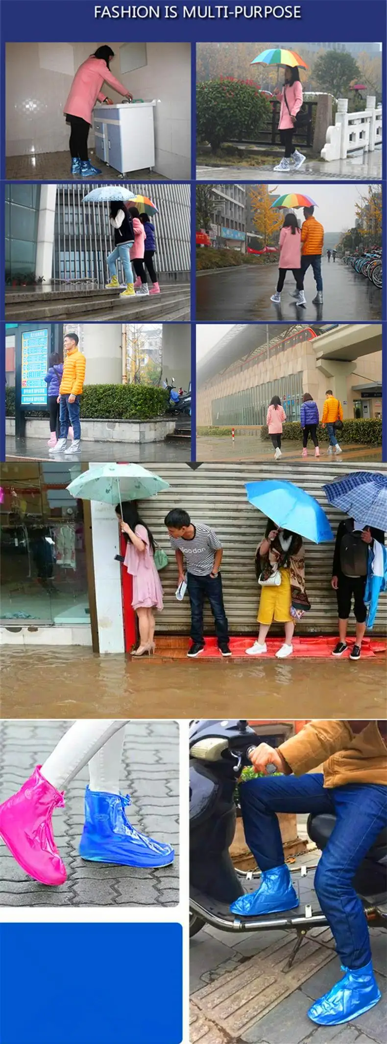 1Pair Waterproof Shoe Cover Men Women's Silicone Sport Rain Boot Cover with Layer Non-slip Material Wear-resistant Thick Reusab