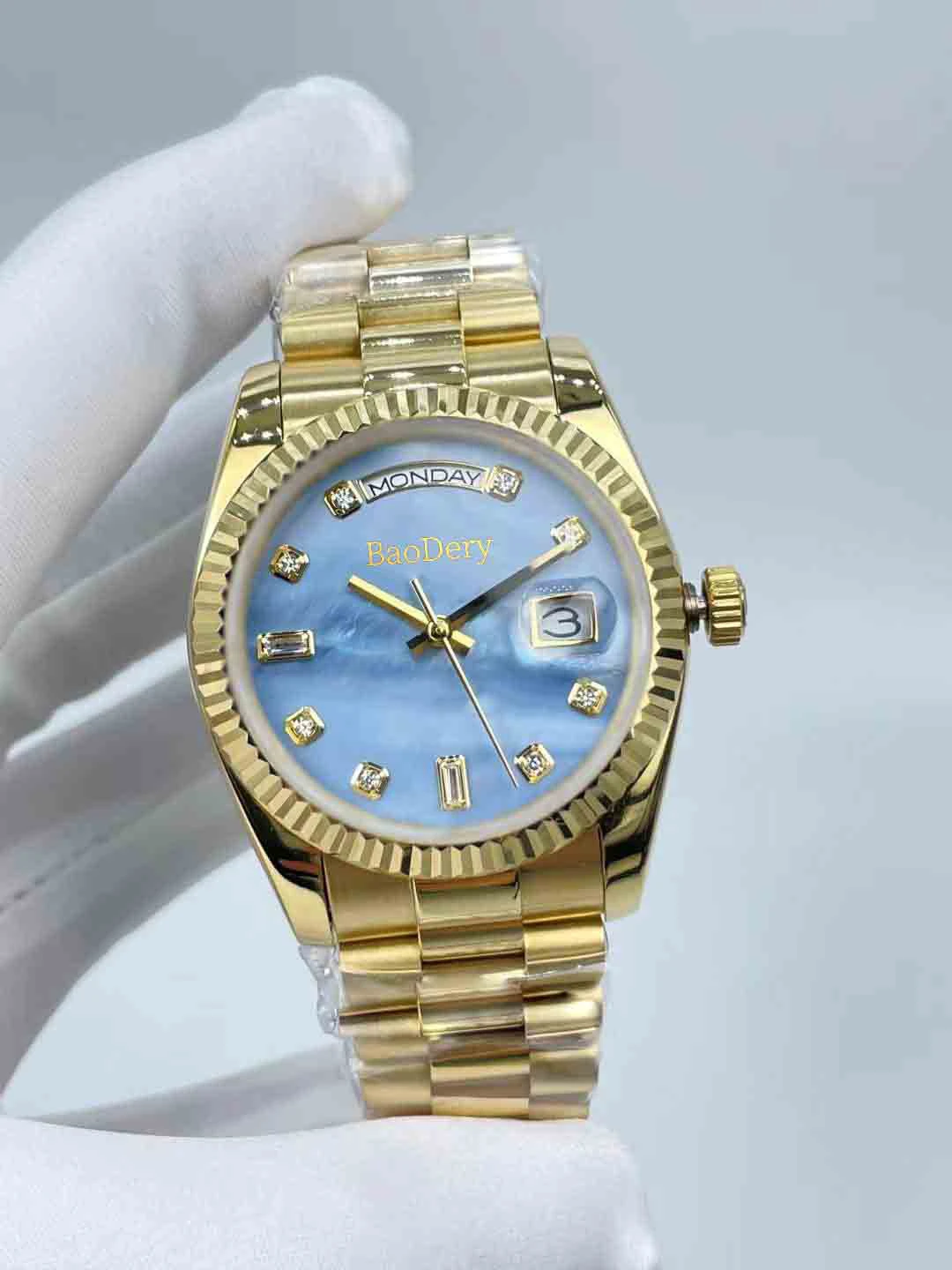 Ladies' 36mm Blue Watch - Calendar Window, Mechanical Movement, Folding Buckle