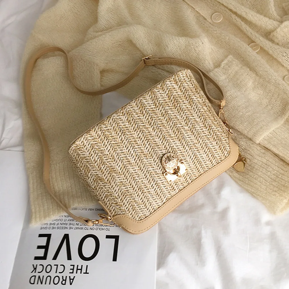 Summer Ready Straw Woven Messenger Bag for Women Handmade Rattan Crossbody Bags with Adjustable Strap
