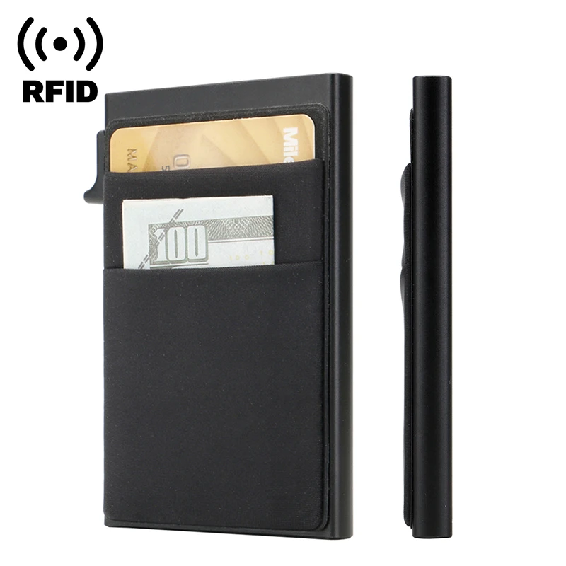 Rfid Creditcardhouder Portemonnee Metalen Dunne Slanke Bankkaartdoos Mannen Vrouwen Pop-Up Minimalistische Portemonnee Kleine Zwarte Portemonnee Metalen Vlet