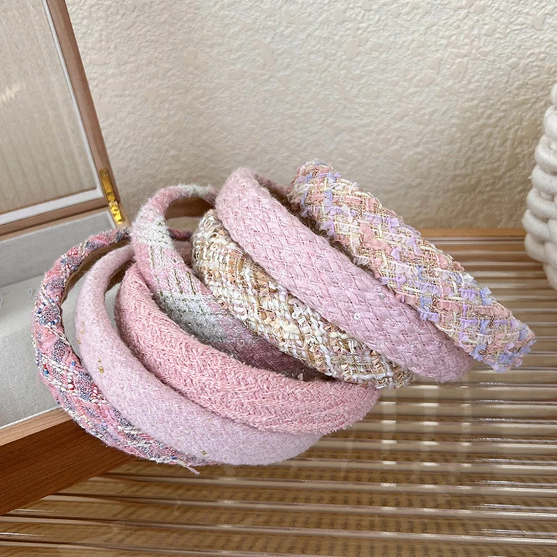 

Pink Series Sponge Headband Makeup Hair Band Romantic Headwear Handmade French Elegance Knitted Weaving Hairbands